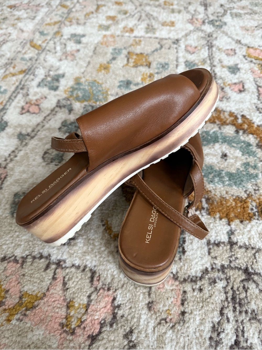 Kelsi Dagger Brown Leather Slingback Platform Mules Size 8 Boho Summer
